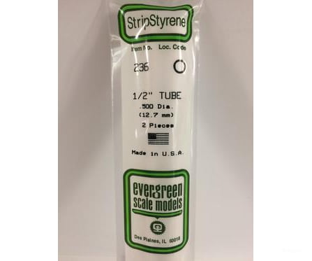 Evergreen 236 Tube-.500 (2/Pk) Scratch Building Supplies