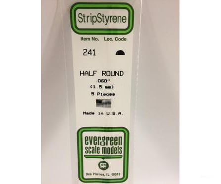 Evergreen 241 Half Round-.060 (5/Pk) Scratch Building Supplies