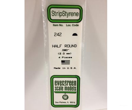 Evergreen 242 Half Round-.080 (4/Pk) Scratch Building Supplies