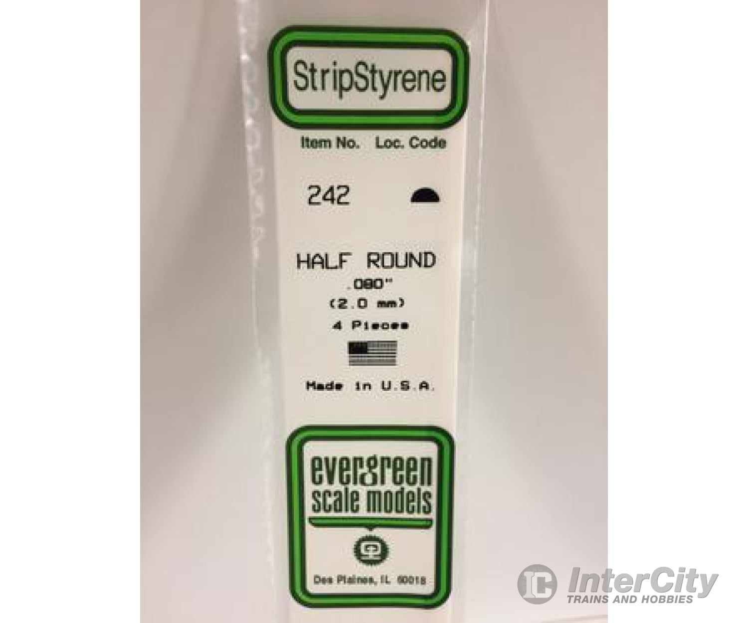 Evergreen 242 Half Round-.080 (4/Pk) Scratch Building Supplies