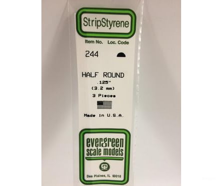 Evergreen 244 Half Round-.125 (3/Pk) Scratch Building Supplies