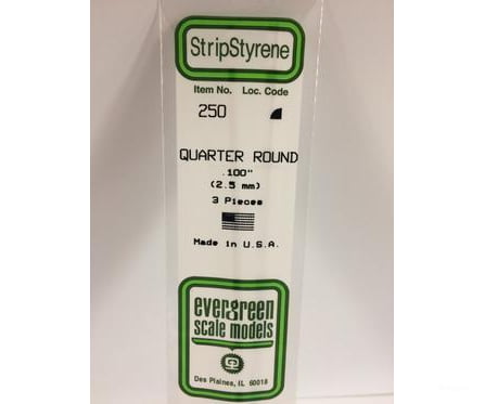 Evergreen 250 Quarter Round-.100 (3/Pk) Scratch Building Supplies