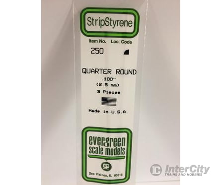 Evergreen 250 Quarter Round-.100 (3/Pk) Scratch Building Supplies
