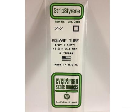 Evergreen 252 Square Tube-.125 (3/Pk) Scratch Building Supplies