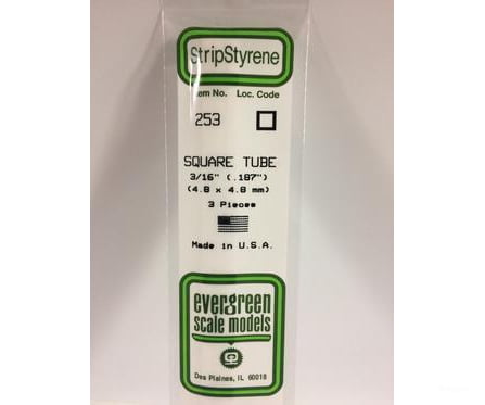 Evergreen 253 Square Tube-.188 (3/Pk) Scratch Building Supplies