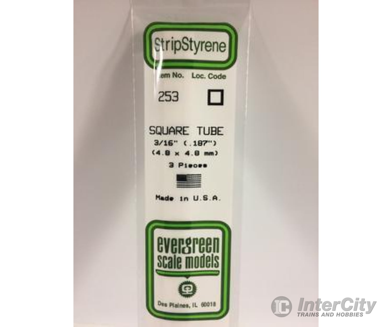 Evergreen 253 Square Tube-.188 (3/Pk) Scratch Building Supplies