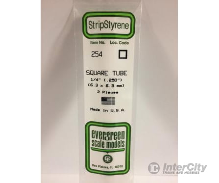 Evergreen 254 Square Tube-.250 (2/Pk) Scratch Building Supplies