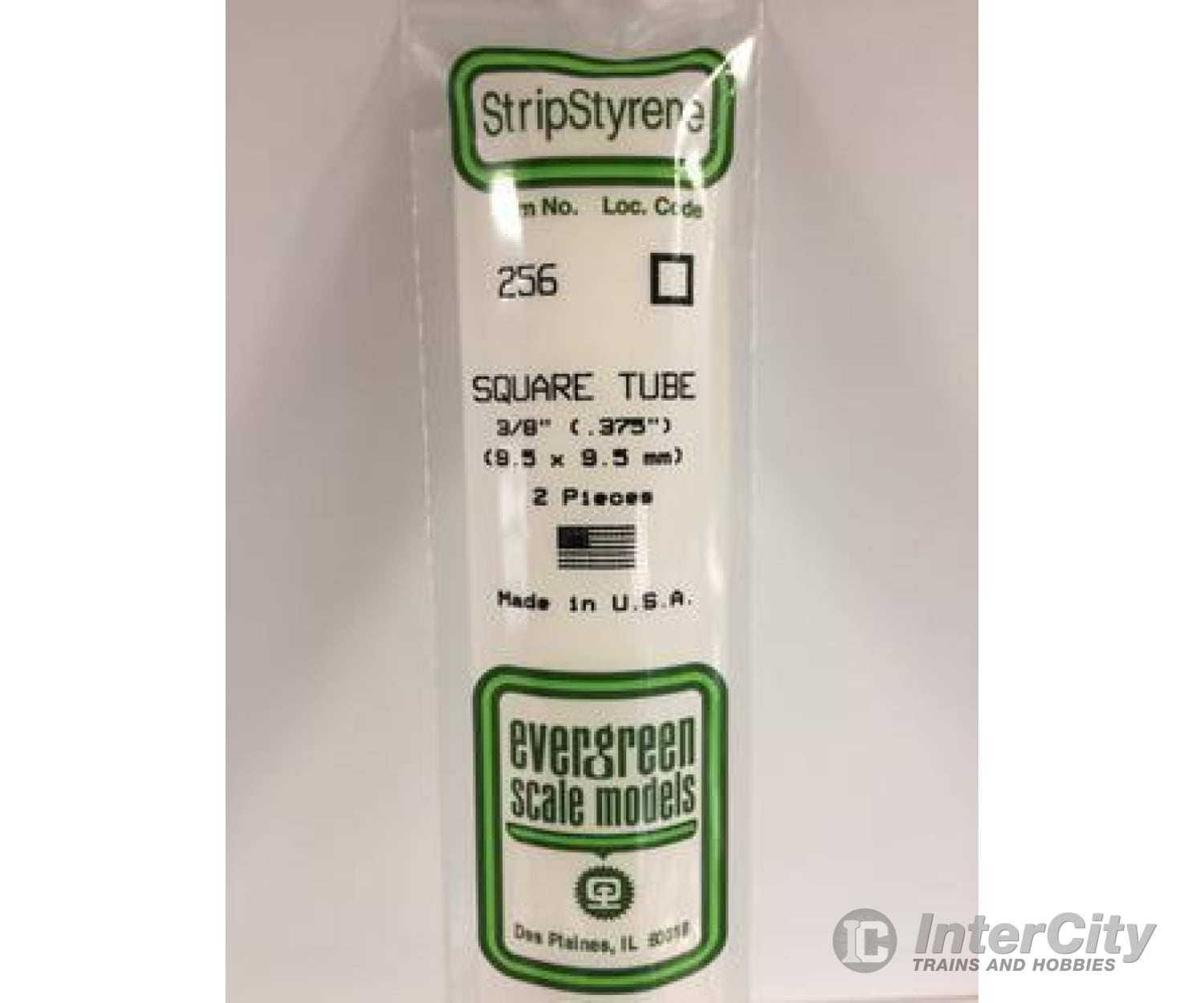 Evergreen 256 Square Tube-.375 (2/Pk) Scratch Building Supplies