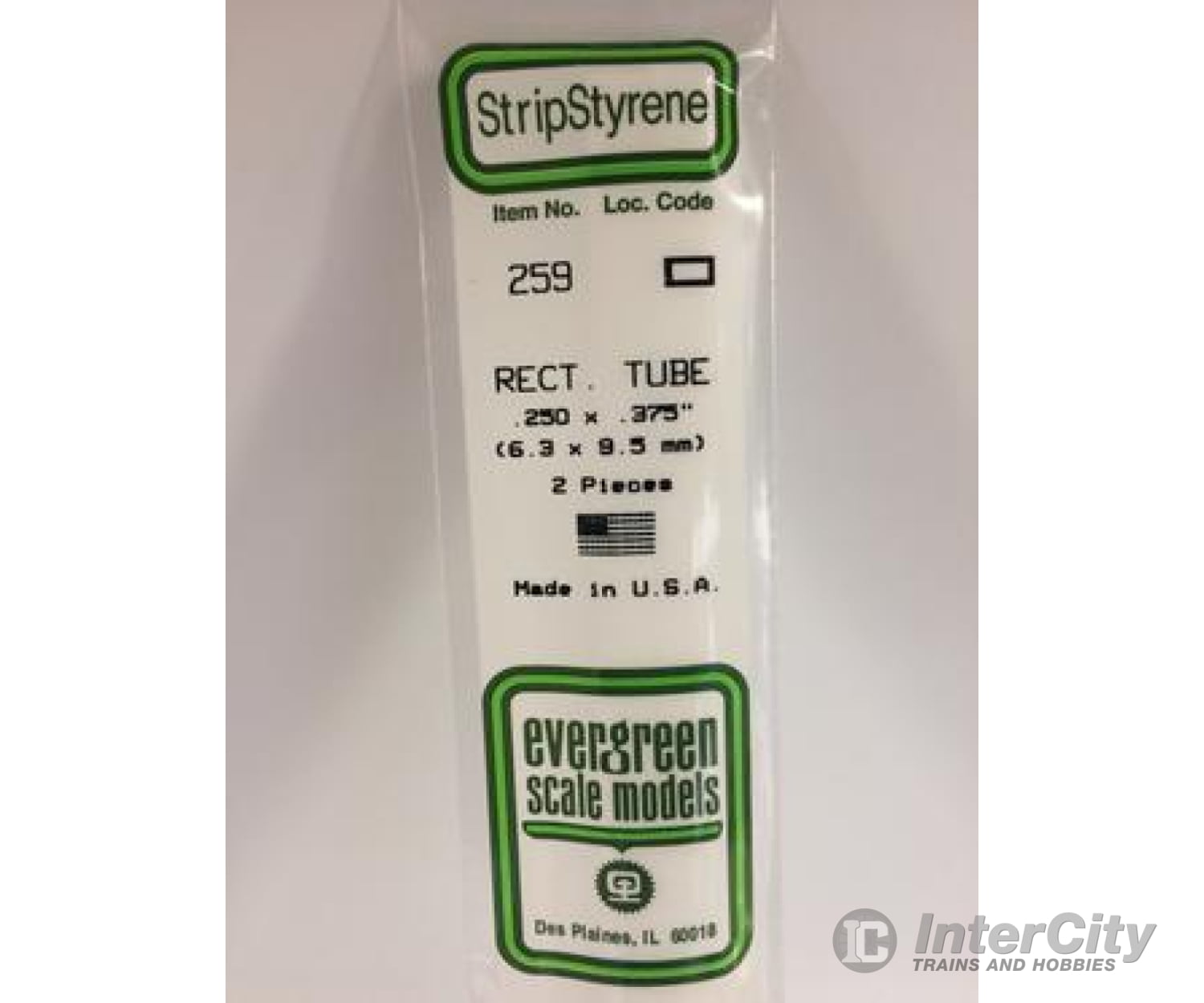 Evergreen 259 Rectangular Tube- .250X.375 (2/Pk) Scratch Building Supplies