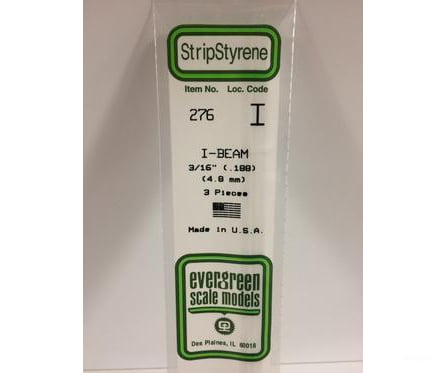 Evergreen 276 I Beam-.188(3/Pk) Scratch Building Supplies