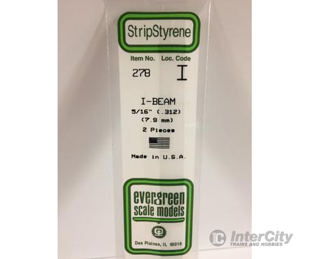 Evergreen 278 I Beam-.312(2/Pk) Scratch Building Supplies