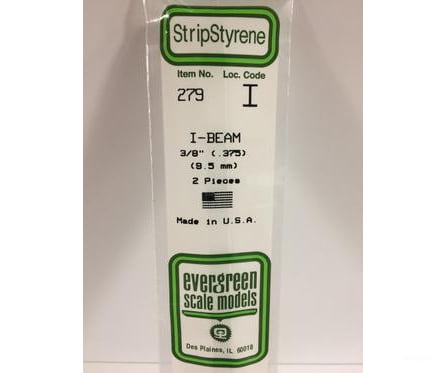 Evergreen 279 I Beam-.375(2/Pk) Scratch Building Supplies