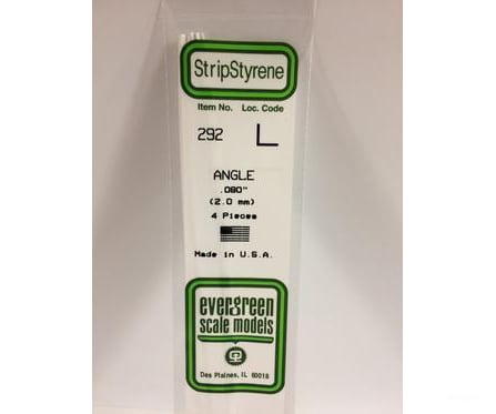 Evergreen 292 Angle-.080 (4/Pk) Scratch Building Supplies