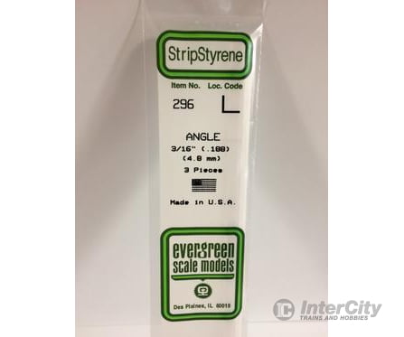 Evergreen 296 Angle-.188 (3/Pk) Scratch Building Supplies