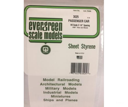 Evergreen 3025 Passenger Car Siding-Ho Scale Scratch Building Supplies