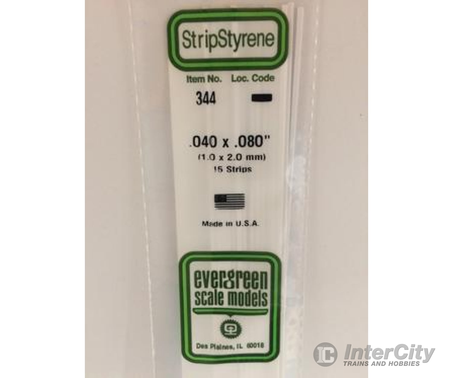 Evergreen 344 24 White Strips- .040X.080 (15/Pk) Scratch Building Supplies