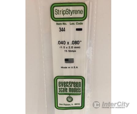 Evergreen 344 24 White Strips- .040X.080 (15/Pk) Scratch Building Supplies