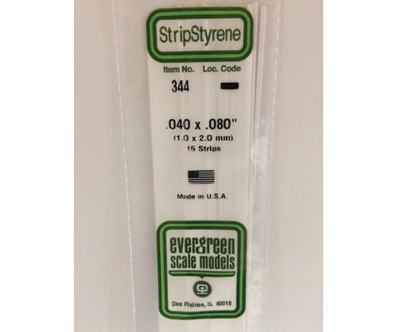 Evergreen 344 24 White Strips- .040X.080 (15/Pk) Scratch Building Supplies