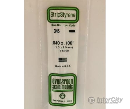 Evergreen 345 24 White Strips- .040X.100 (15/Pk) Scratch Building Supplies