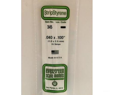 Evergreen 345 24 White Strips- .040X.100 (15/Pk) Scratch Building Supplies