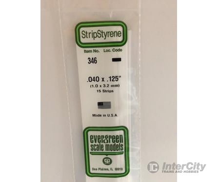 Evergreen 346 24 White Strips- .040X.125 (15/Pk) Scratch Building Supplies