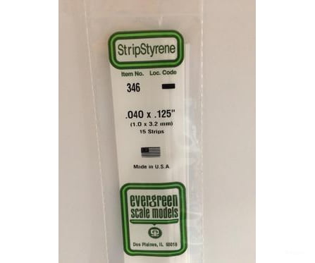Evergreen 346 24 White Strips- .040X.125 (15/Pk) Scratch Building Supplies