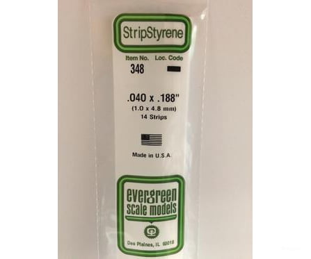 Evergreen 348 24 White Strips- .040X.188 (14/Pk) Scratch Building Supplies