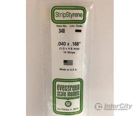Evergreen 348 24 White Strips- .040X.188 (14/Pk) Scratch Building Supplies