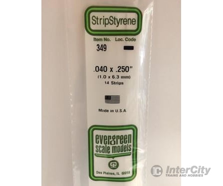 Evergreen 349 24 White Strips- .040X.250 (14/Pk) Scratch Building Supplies