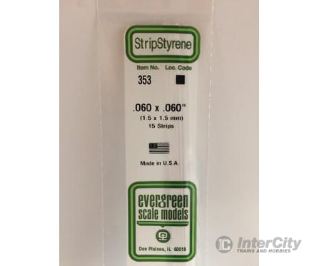 Evergreen 353 24 White Strips- .060X.060 (15/Pk) Scratch Building Supplies