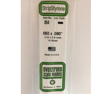Evergreen 354 24 White Strips- .060X.080 (15/Pk) Scratch Building Supplies