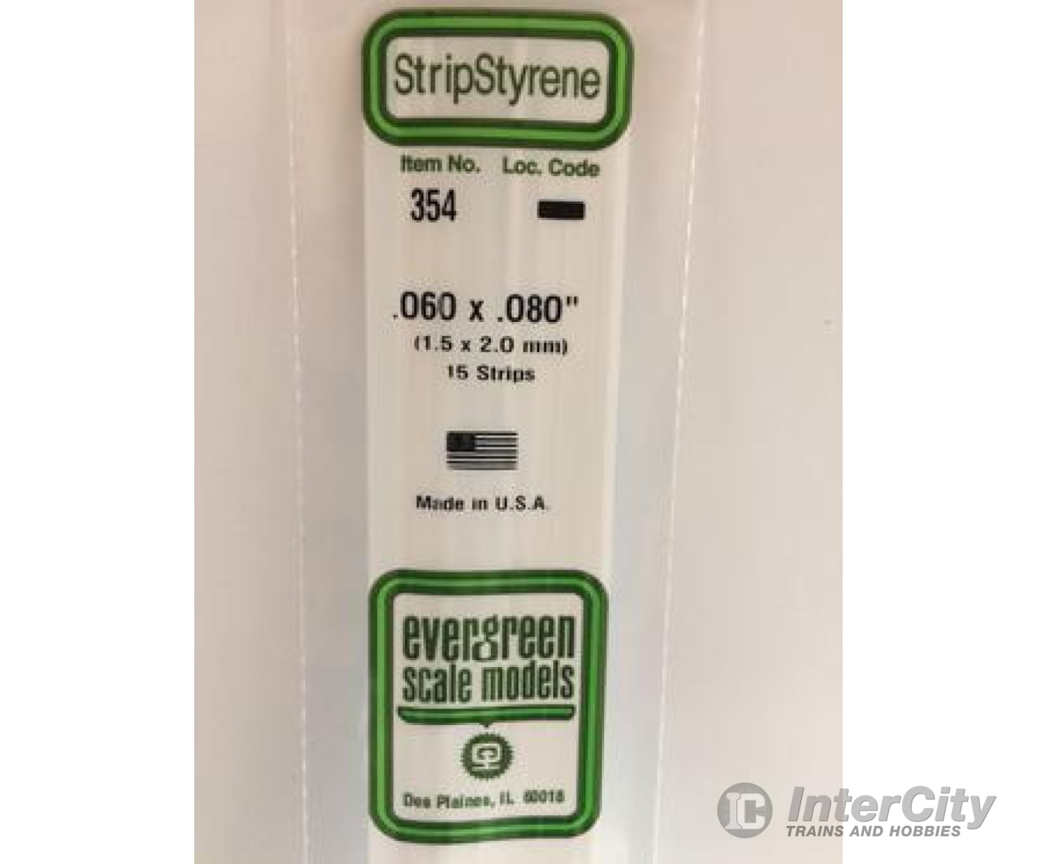 Evergreen 354 24 White Strips- .060X.080 (15/Pk) Scratch Building Supplies