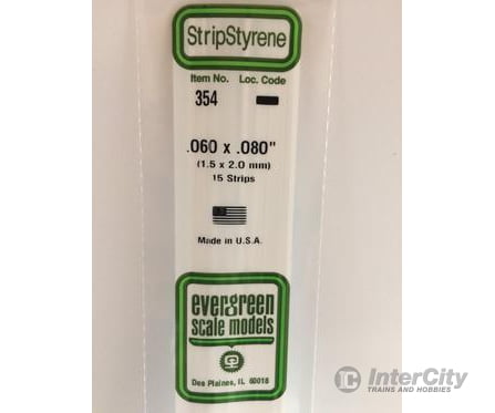 Evergreen 354 24 White Strips- .060X.080 (15/Pk) Scratch Building Supplies