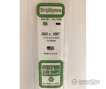 Evergreen 355 24 White Strips- .060X.100 (14/Pk) Scratch Building Supplies