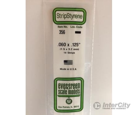 Evergreen 356 24 White Strips- .060X.125 (14/Pk) Scratch Building Supplies
