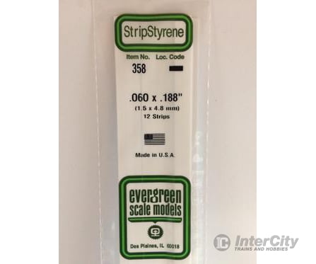 Evergreen 358 24 White Strips- .060X.188 (12/Pk) Scratch Building Supplies