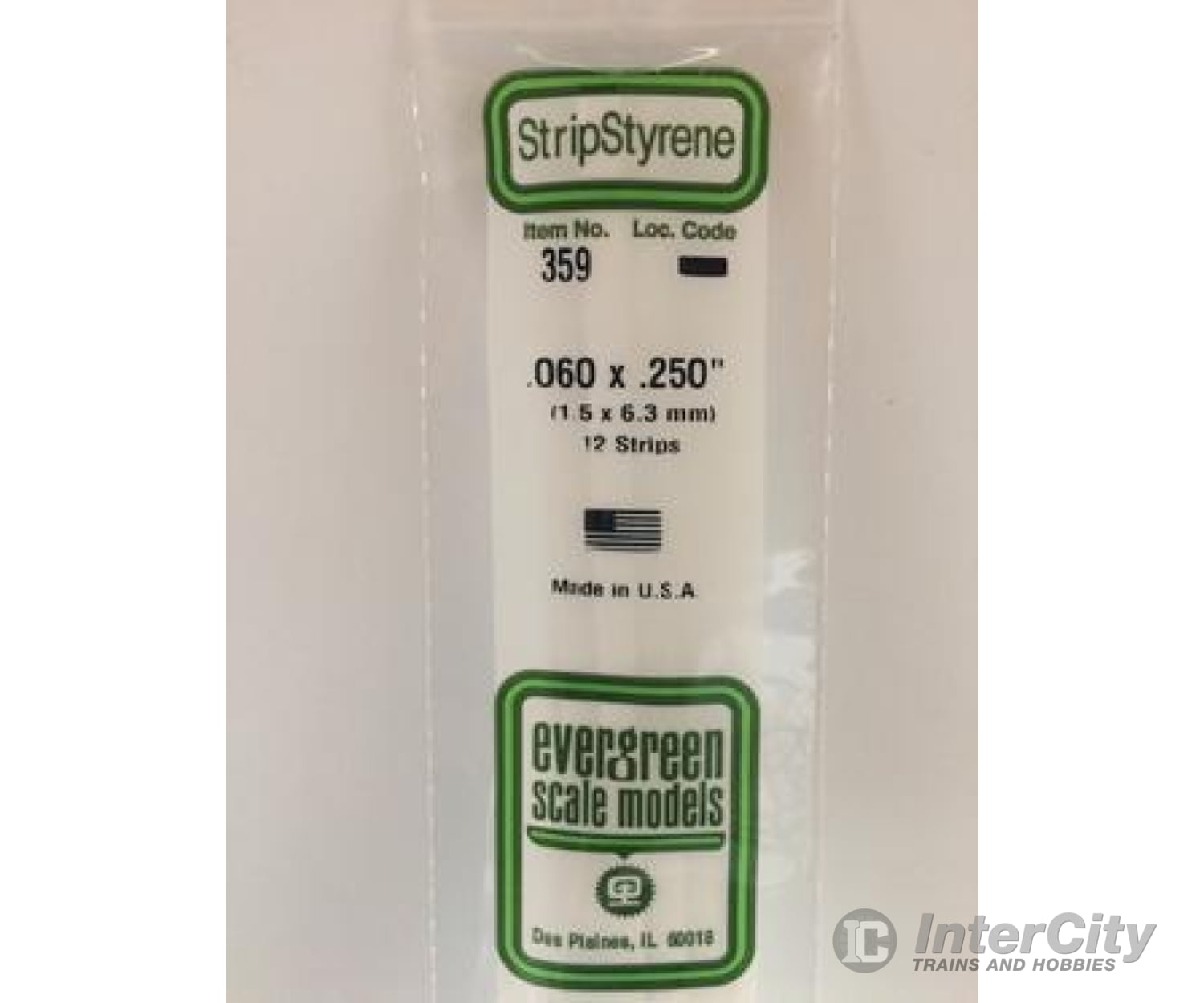 Evergreen 359 24 White Strips- .060X.250 (12/Pk) Scratch Building Supplies