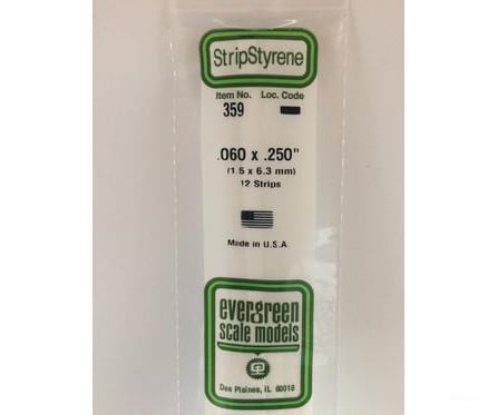 Evergreen 359 24 White Strips- .060X.250 (12/Pk) Scratch Building Supplies