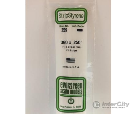 Evergreen 359 24 White Strips- .060X.250 (12/Pk) Scratch Building Supplies