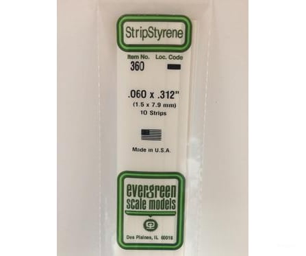 Evergreen 360 24 White Strips- .060X.312 (10/Pk) Scratch Building Supplies