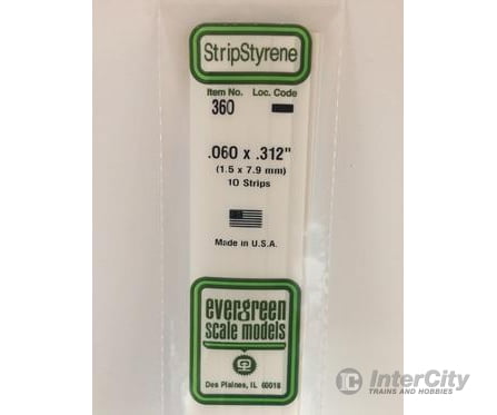 Evergreen 360 24 White Strips- .060X.312 (10/Pk) Scratch Building Supplies