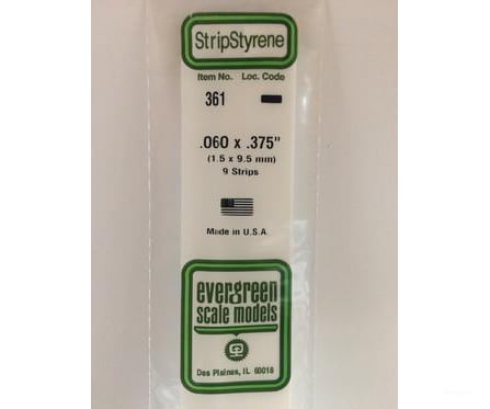 Evergreen 361 24 White Strips- .060X.375 (9/Pk) Scratch Building Supplies