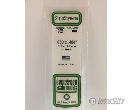 Evergreen 362 24 White Strips- .060X.438 (8/Pk) Scratch Building Supplies