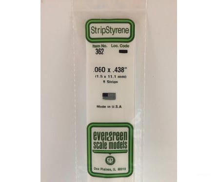 Evergreen 362 24 White Strips- .060X.438 (8/Pk) Scratch Building Supplies
