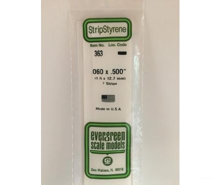 Evergreen 363 24 White Strips- .060X.500 (7/Pk) Scratch Building Supplies