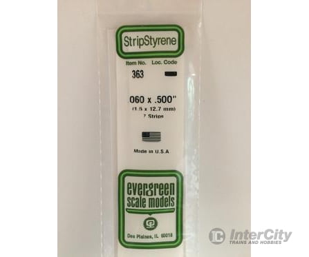 Evergreen 363 24 White Strips- .060X.500 (7/Pk) Scratch Building Supplies
