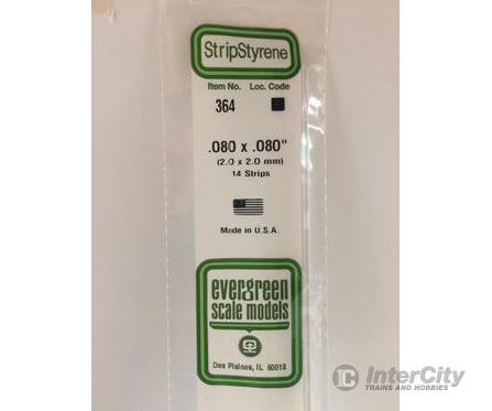 Evergreen 364 24 White Strips- .080X.080 (14/Pk) Scratch Building Supplies