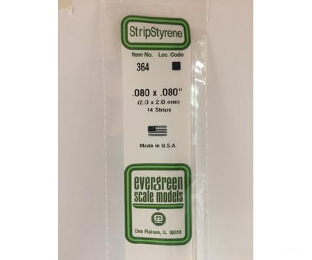 Evergreen 364 24 White Strips- .080X.080 (14/Pk) Scratch Building Supplies