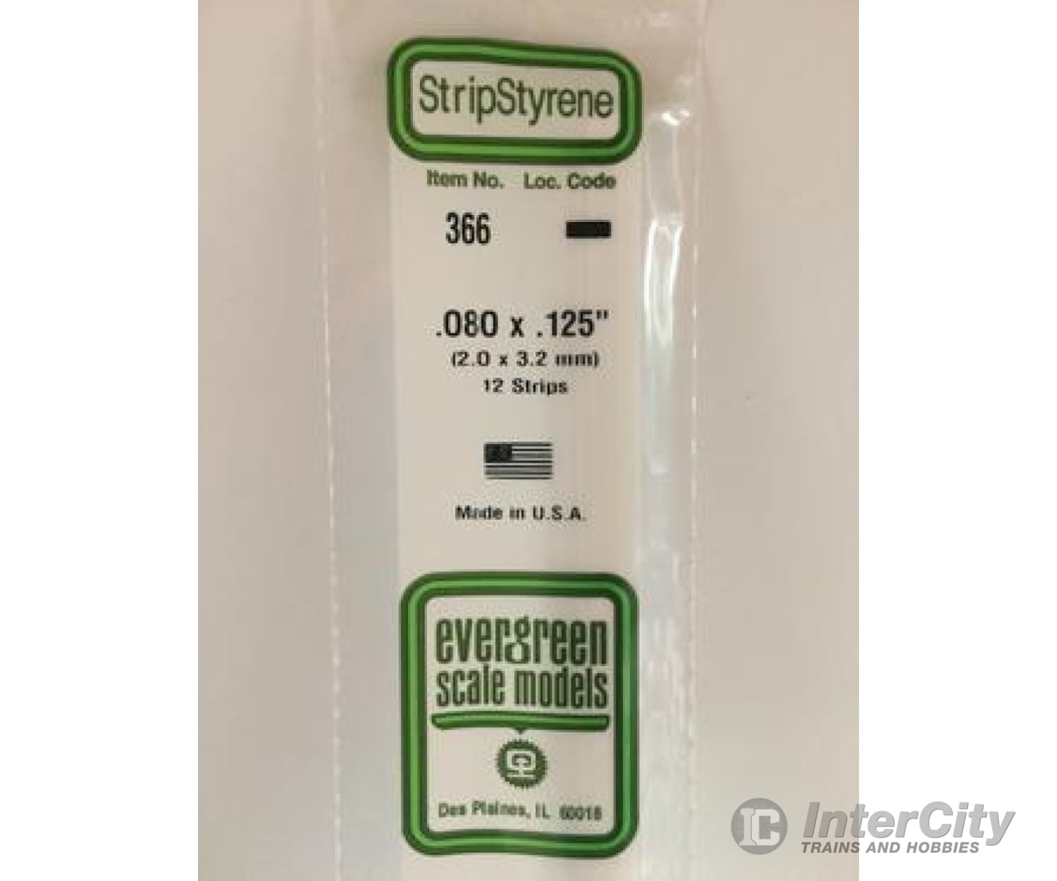 Evergreen 366 24 White Strips- .080X.125 (12/Pk) Scratch Building Supplies