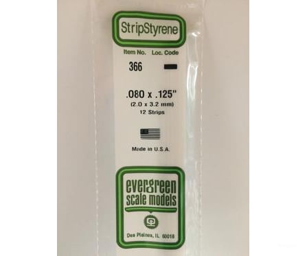 Evergreen 366 24 White Strips- .080X.125 (12/Pk) Scratch Building Supplies